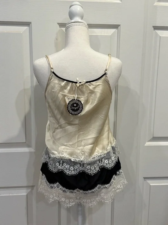Hazel Silk Lace Camisole Tiered Tank Ivory Black NWT Size Small Romantic - Picture 7 of 8